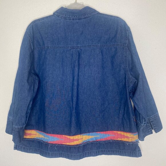 Vintage TY Wear Denim Button-Up Jacket Womens XL Embroidered Aztec Western - Picture 7 of 13